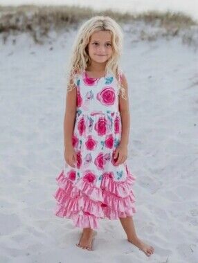 Adorable Sweetness Pink Rose 3 Ruffle Twirl Dress